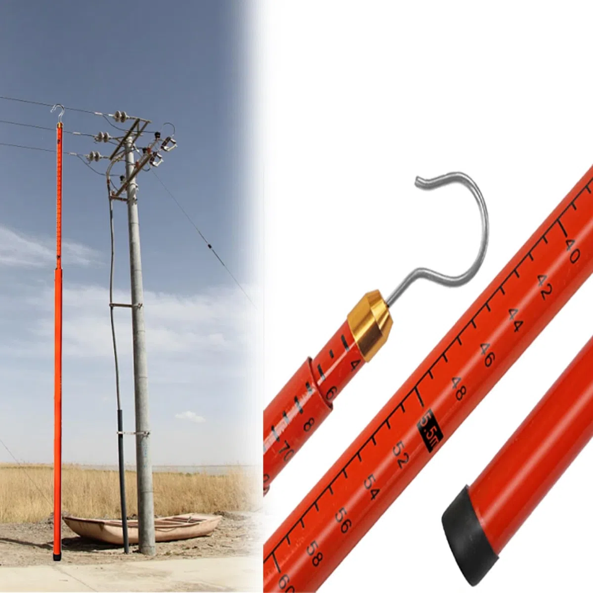 Varilla telescópica for medir altura, regla de torre ligera de resina aislada con bolsa de transporte, no conductora, 1 unidad(Orange,6m)