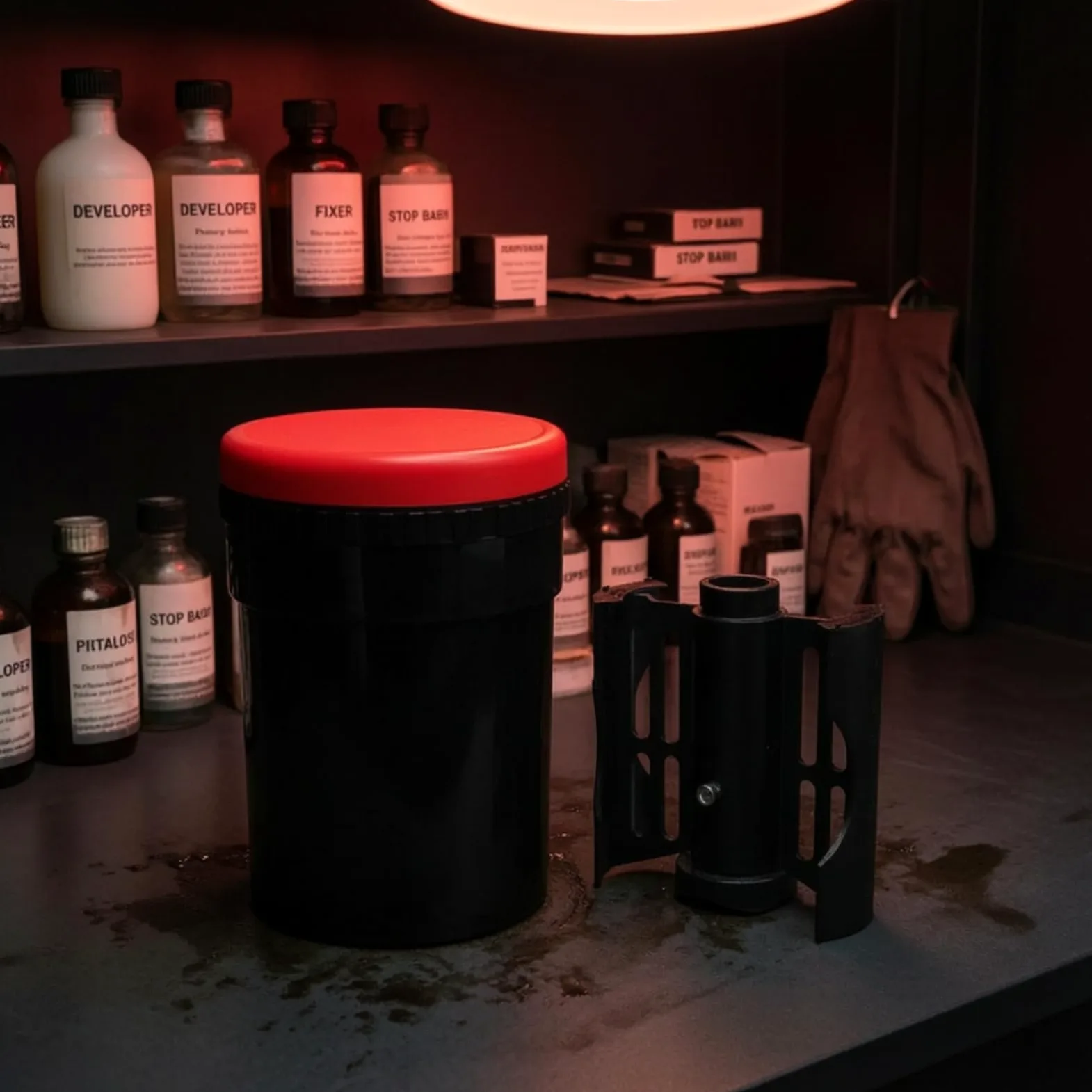 Tanque de de Película Depósito Cubeta con Espiral Plástico Resistente y Medición Adecuado para Cuarto Oscuro