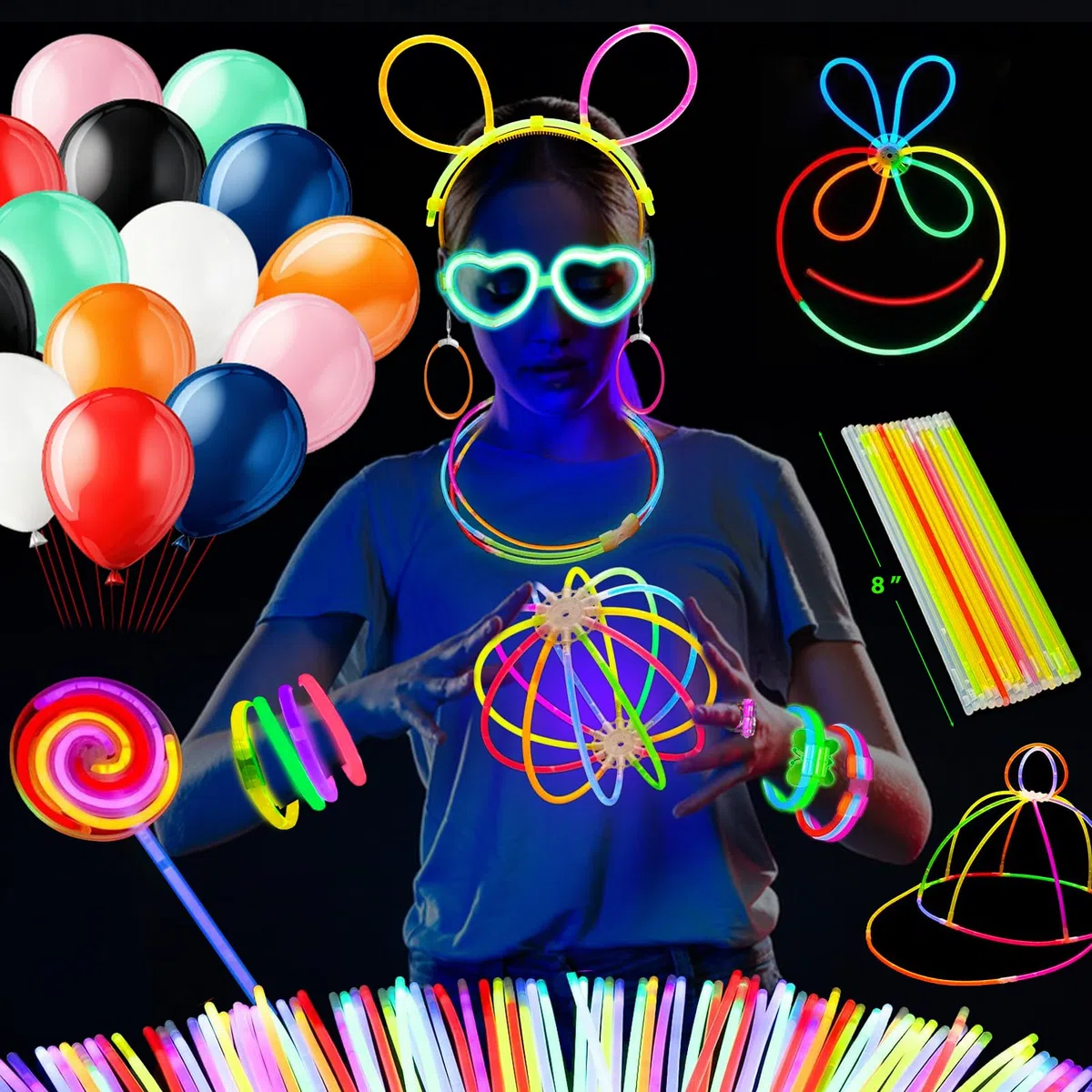 Dora Sicom Pulseras Luminosas Fluorescentes，barras luminosas fluorescentes，pulseras neon fluorescentes fiesta pulseras fluorescentes para Celebraciones Inolvidables/375 piezas