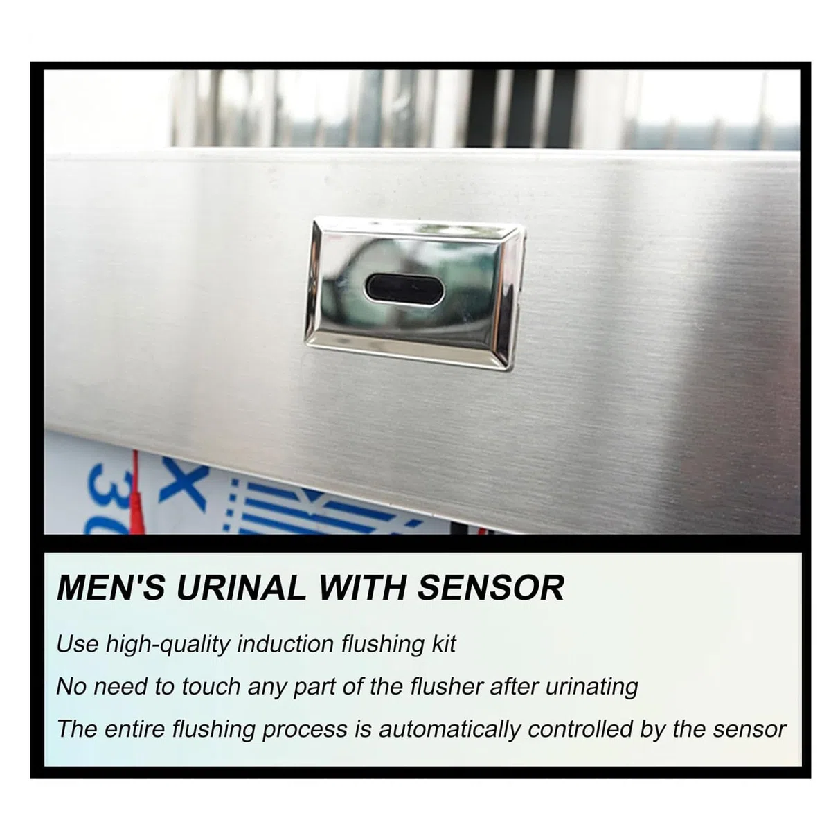 Urinario de acero inoxidable 304 con sensor automático para hombre con tubo de drenaje, 100 cm, ideal para escuelas, obras de construcción, baños públicos, solución higiénica y de ahorro de agua